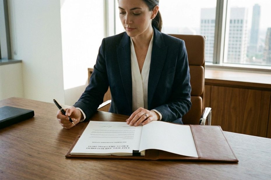 Estate planning attorney reviewing automated will and trust documents on a laptop